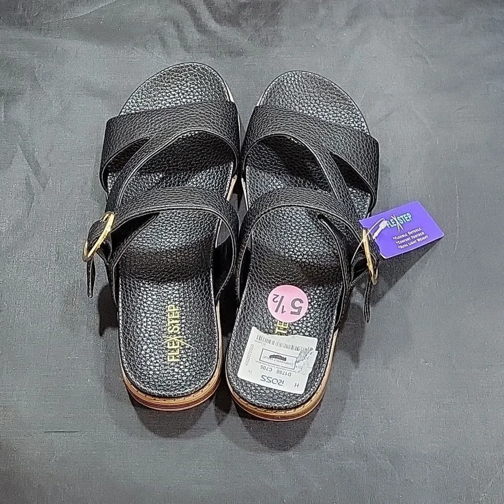 BRAND NEW FLEXSTEP DOUBLE STRAP ADJUSTABLE BUCKLE FLAT SANDAL